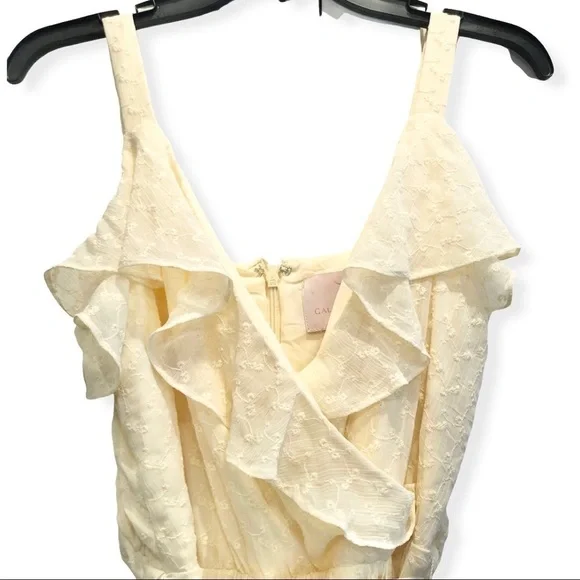 GAL MEETS GLAM Helena Light Yellow Eyelet Ruffle Dress Size 6P - Picture 6 of 8